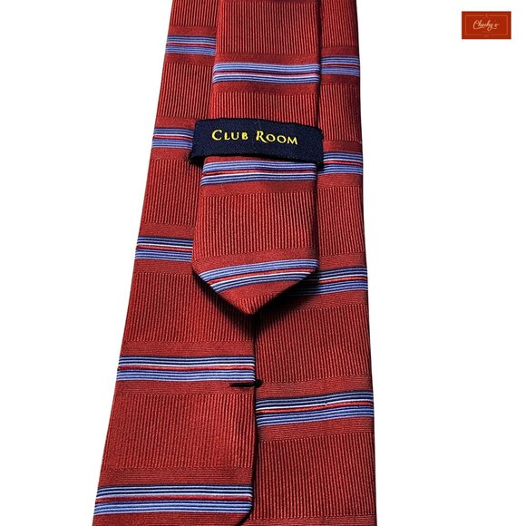 Club Room Red/Light Blue 100% Silk Tie 50" Long 3" Wide(ID153) - Picture 5 of 5